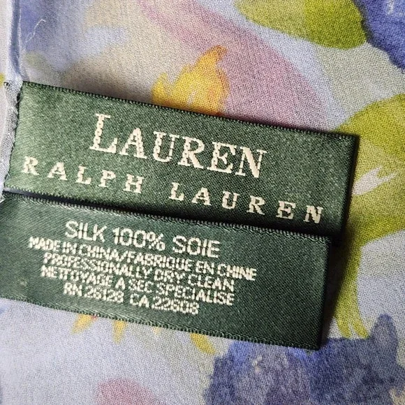 Lauren Ralph Lauren Floral Scarf Blue Sheer Botanical Rose Print 51"L x 11"W - Picture 4 of 6